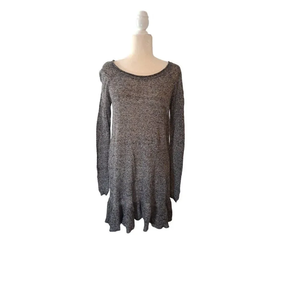 Free People Ruffle Your Hem Knit Tunic Top Linen Mini Dress Long Sleeve Boho S